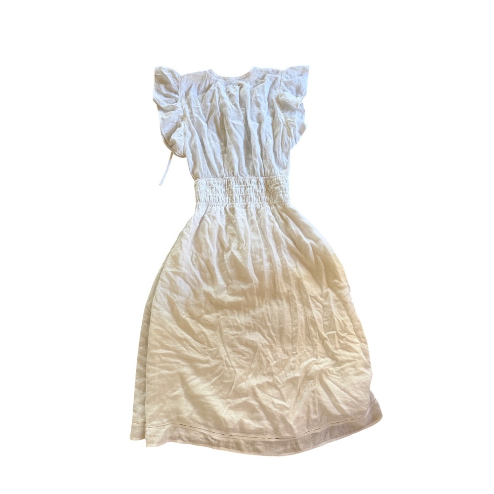 Rails White Linen Blend Flutter Sleeve Smocked Waist Midi Dress XS